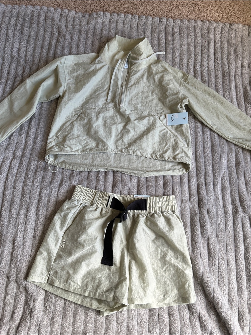 FLX Cream Two-Piece Women's Pajama Set — Pullover Half-Zip & Elastic Shorts